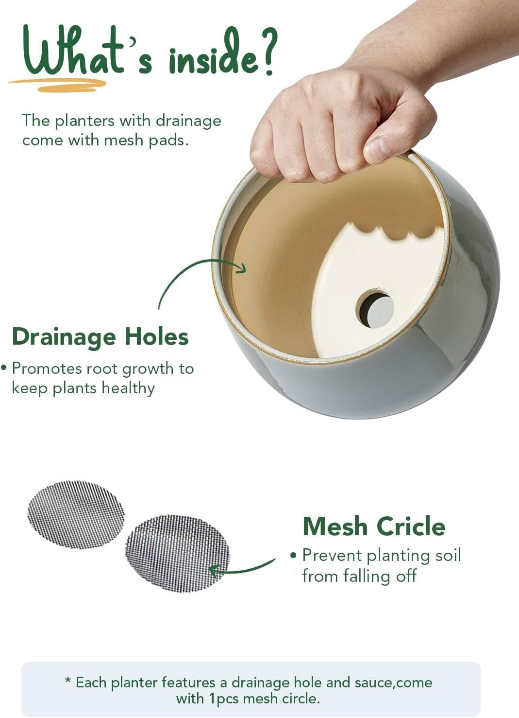 Durable Decorative Indoor Pots - Modern Ceramic Set with Saucer & Drainage Pads