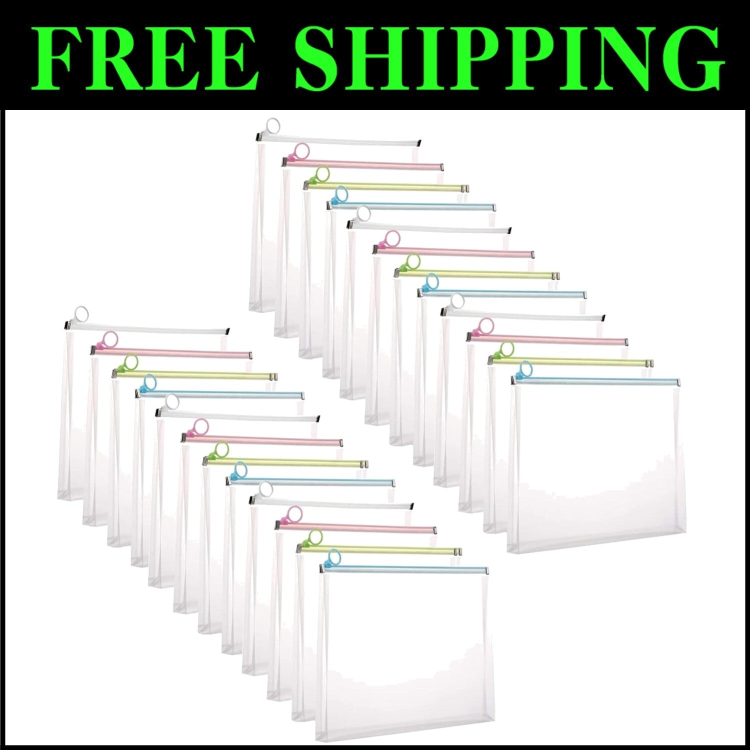 Clear Zipper Envelopes 9.8 x 12.7 Inches - 24 Pack for School & Office Use