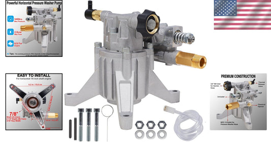 Durable Aluminum 3400 PSI Pressure Washer Pump with Thermal Relief for Longevity