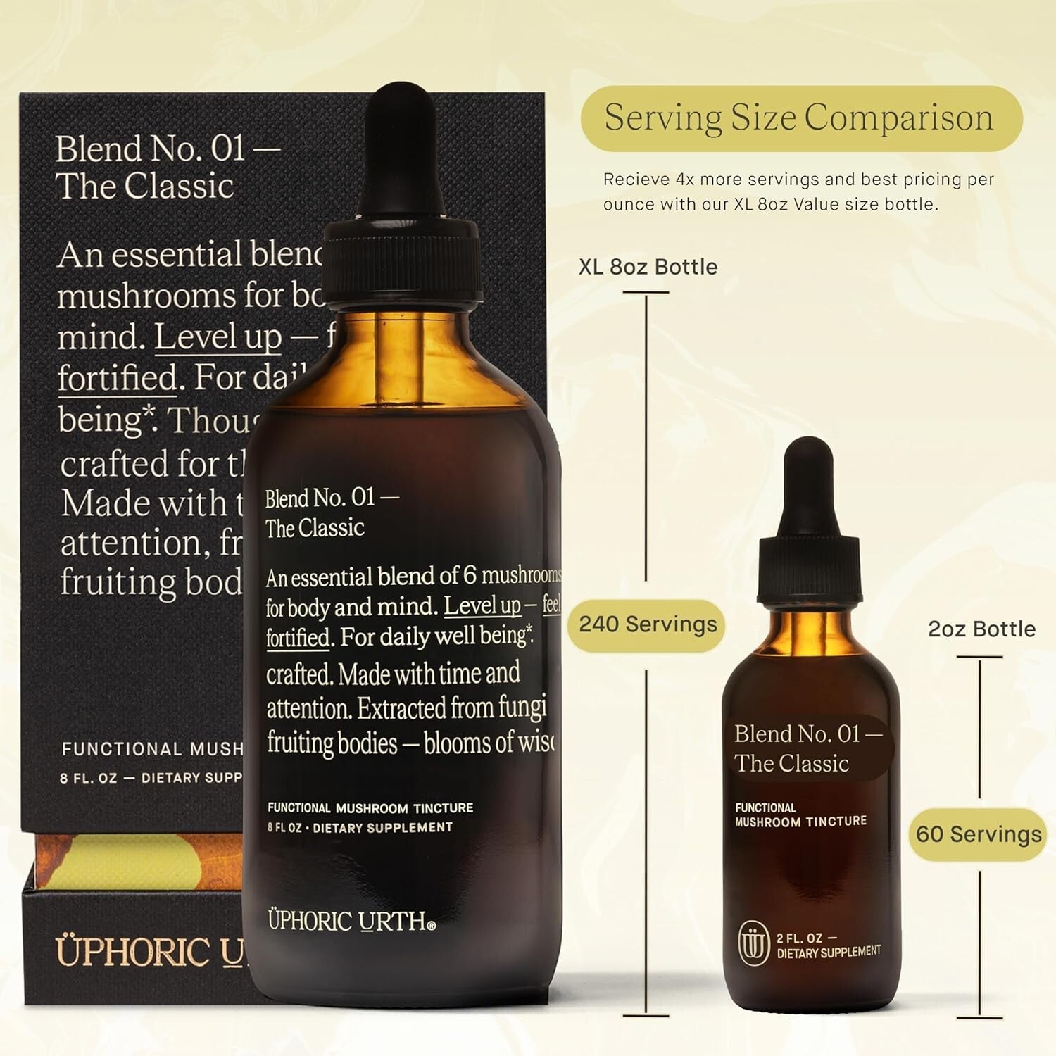 High Potency 240 Servings Mushroom Tincture - Natural Energy & Immunity Boost