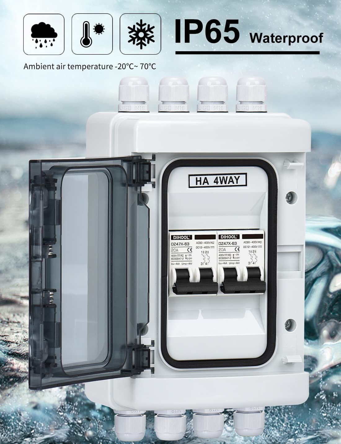 20 Amp Solar Disconnect Switch - Durable, Waterproof Breaker Box for PV Systems