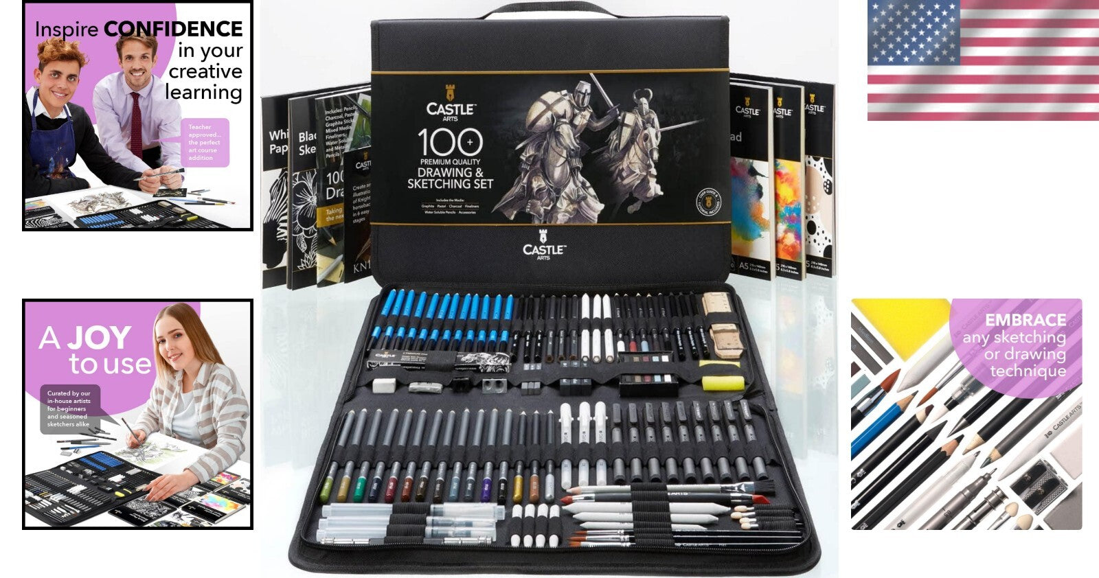 All-Inclusive 100-Piece Graphite, Charcoal & Pastel Sketching Kit for Pros