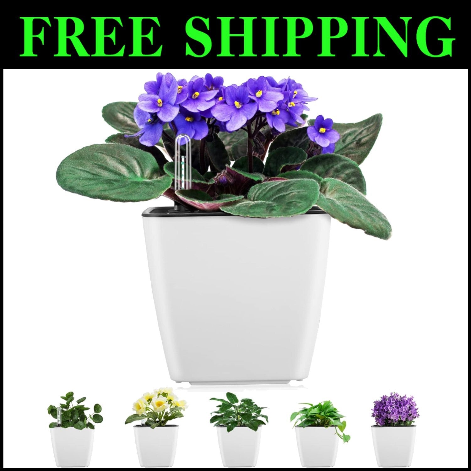 Durable 5 Inch Self-Watering Flower Pots - 6 Pack White with Moisture Indicator