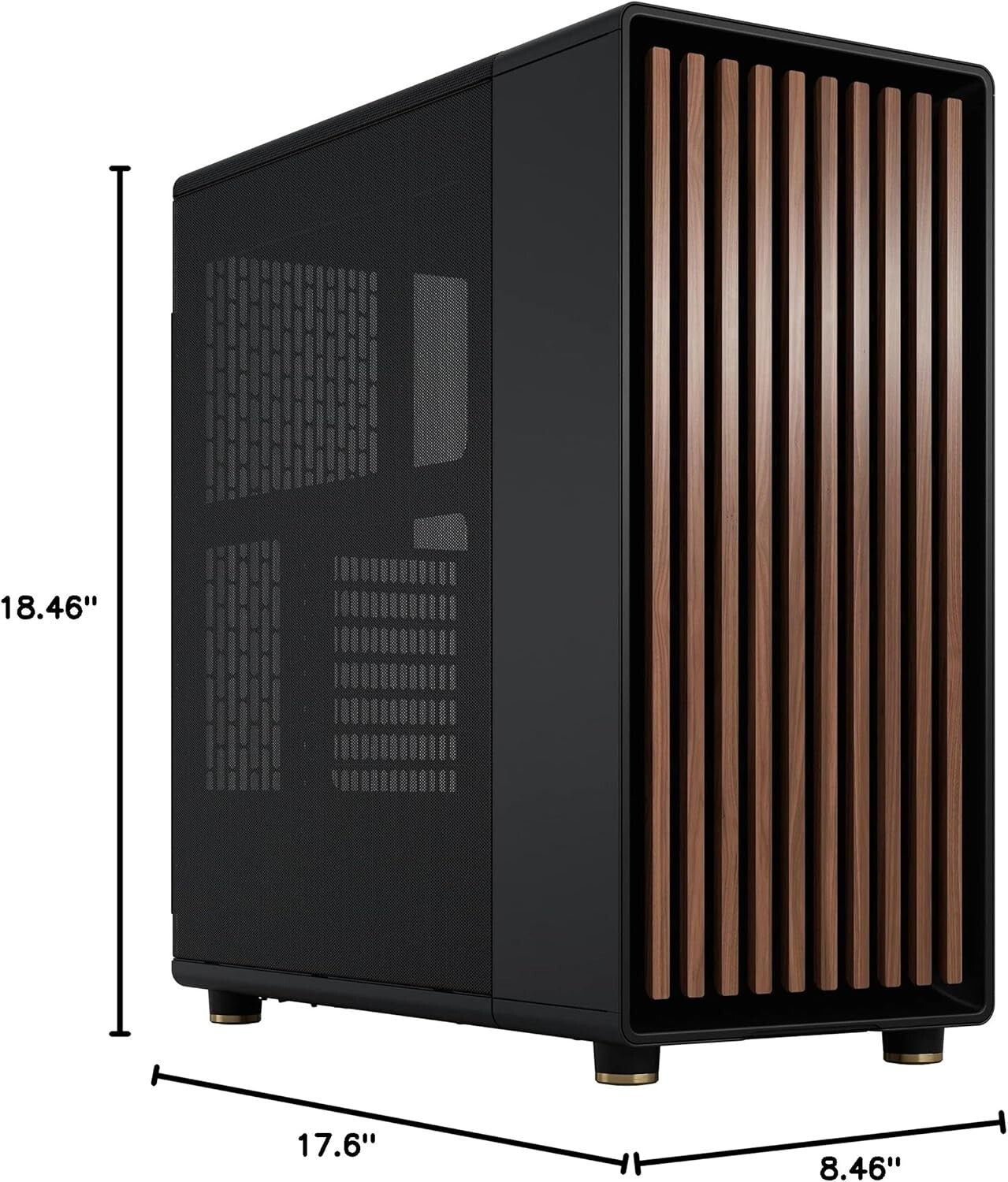 Luxurious Walnut Front Gaming PC Case with Mesh Ventilation & Customizable Space