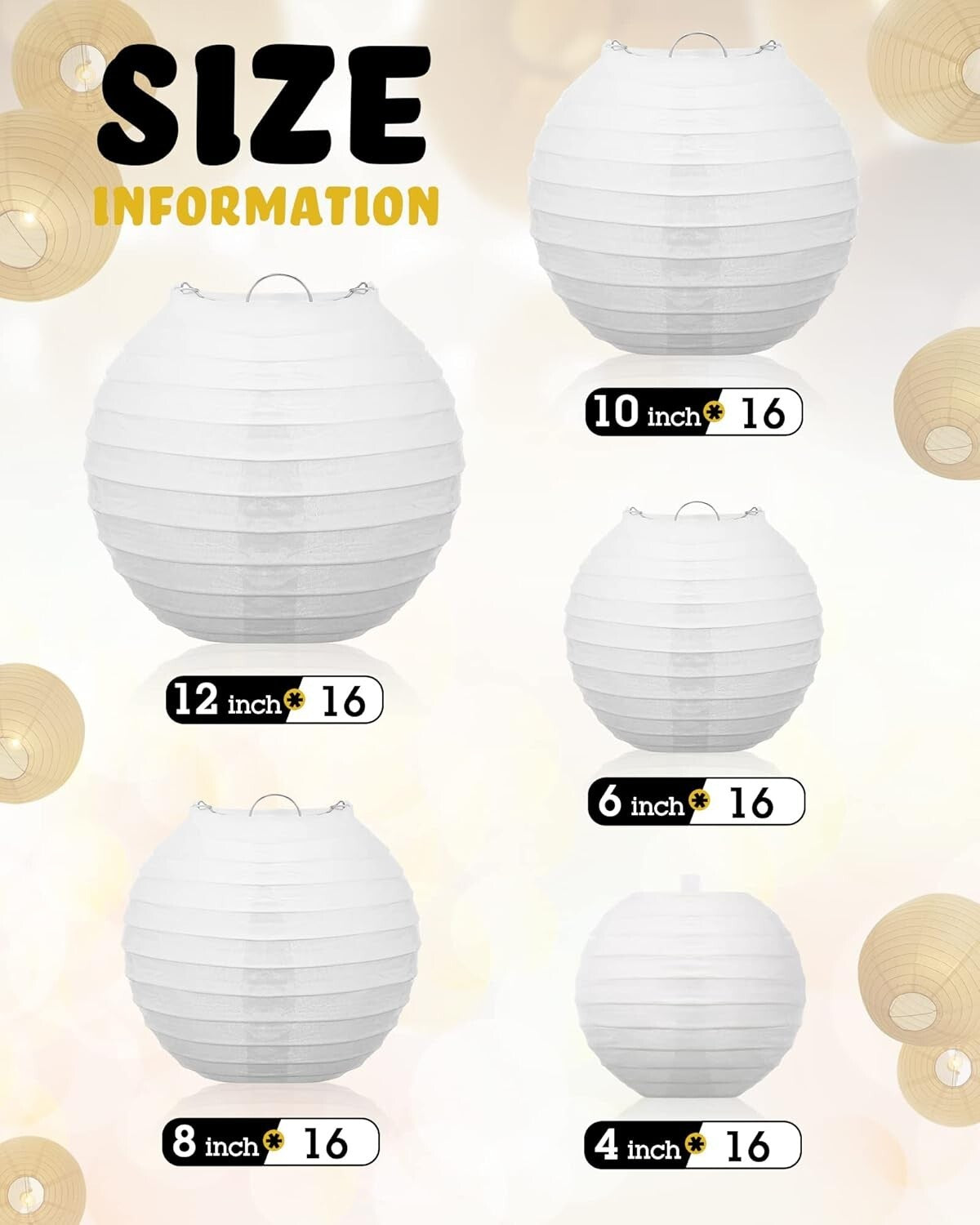 Customizable Round White Paper Lanterns - 80 Pcs for Weddings & Celebrations