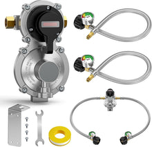 Load image into Gallery viewer, Reliable 2-Stage Propane Regulator &amp; 18'' Hose for Dual RV Tanks, Gauge Included