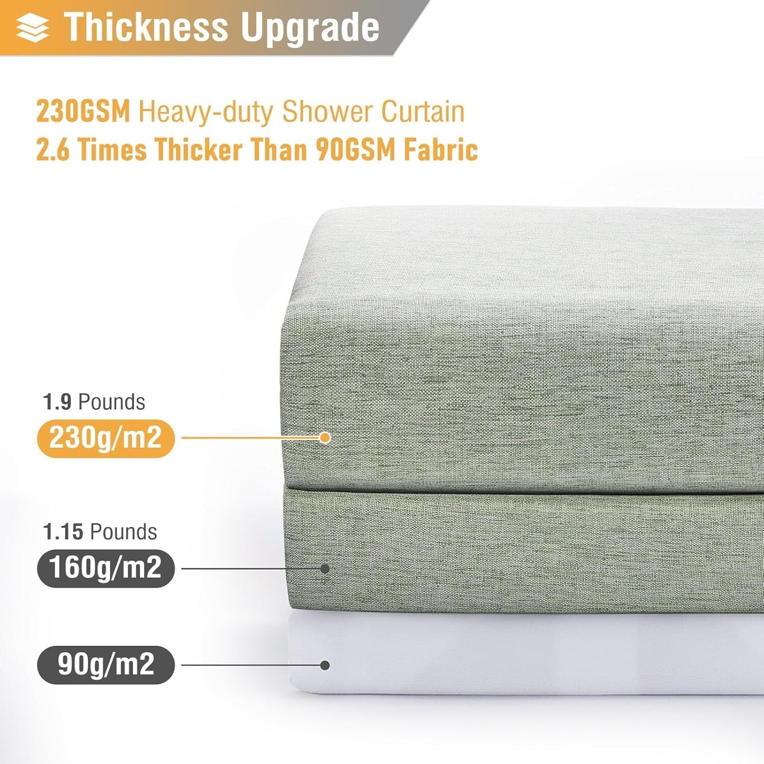 108x72 Inch Sage Green Shower Curtain with Weighted Hem - Waterproof & Easy Care