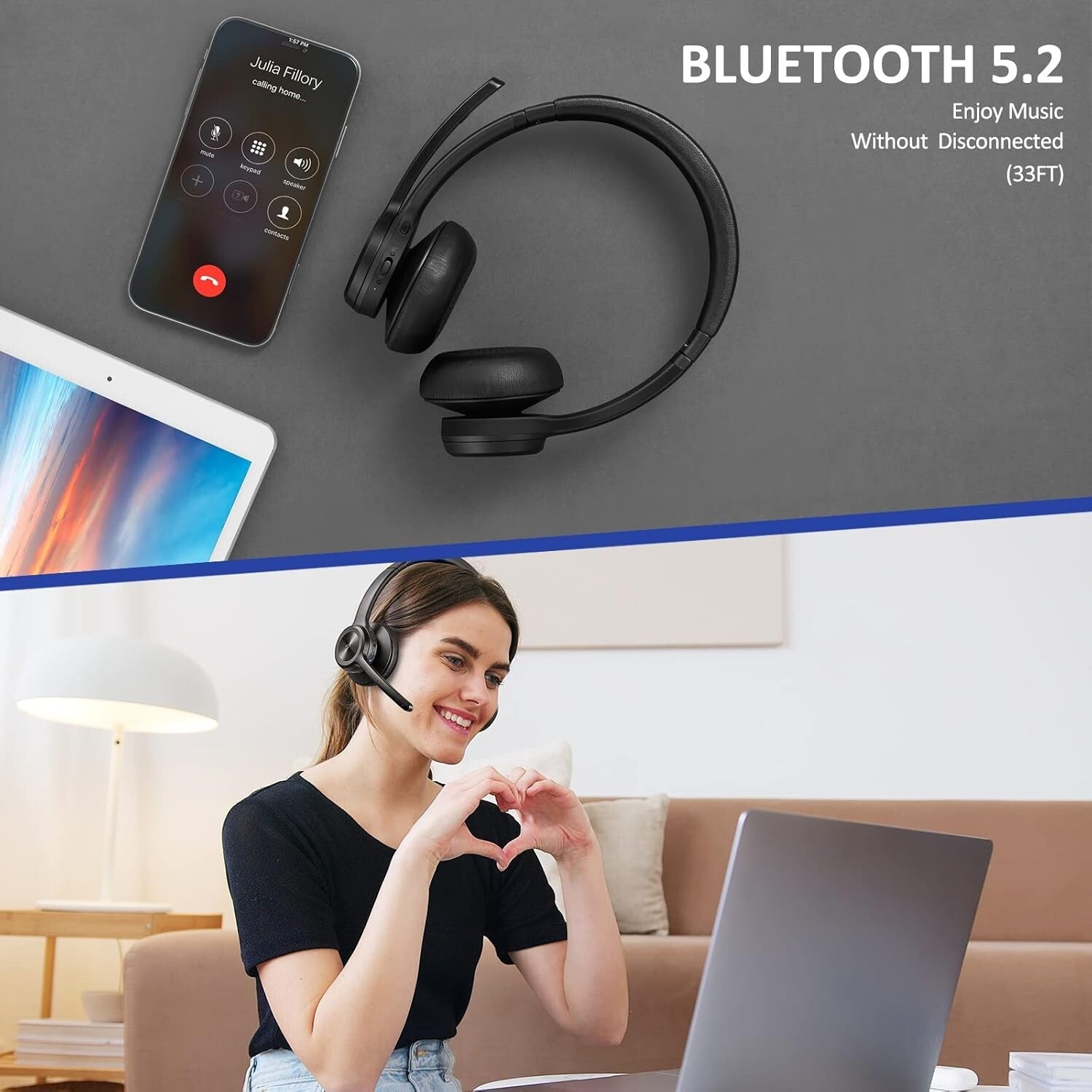 High-Performance Wireless Bluetooth Headset with Long Battery Life & USB Adapter