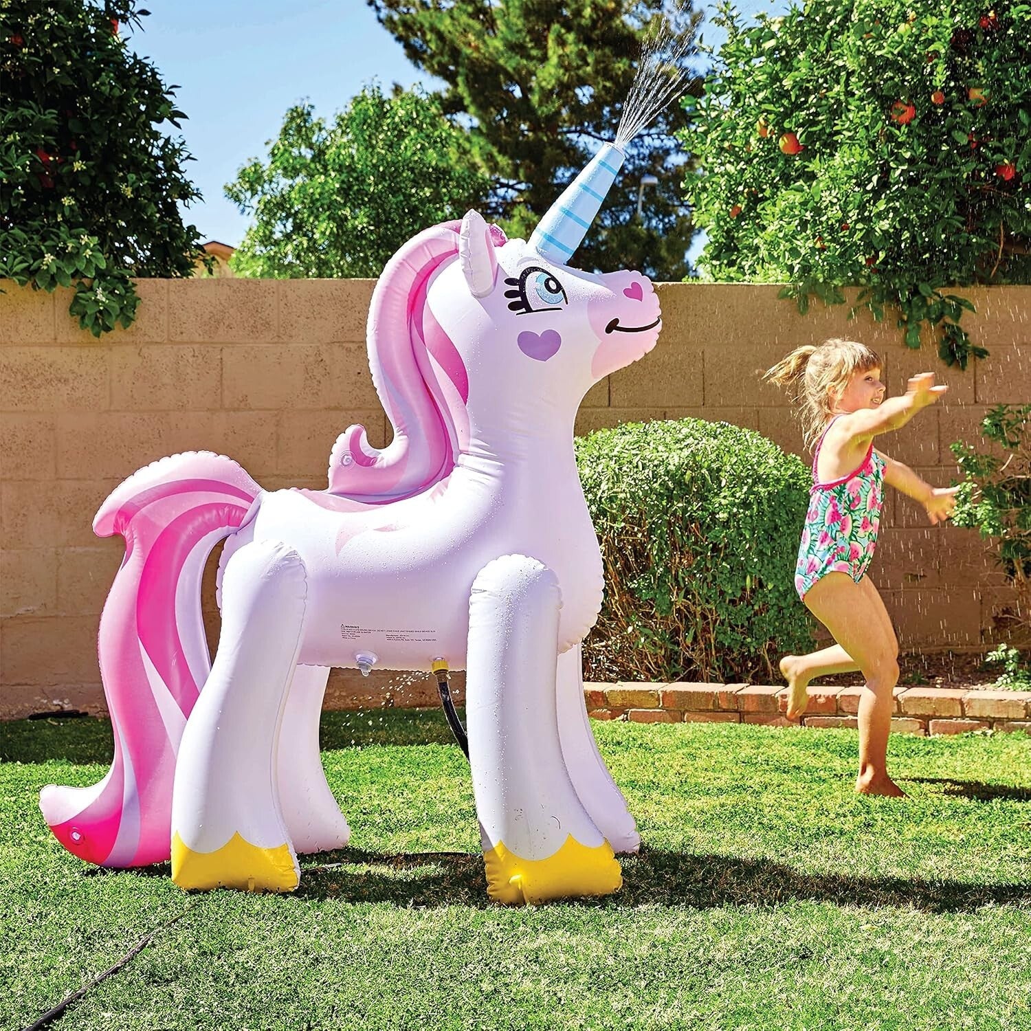 Fun & Easy 63" Pink Unicorn Inflatable Sprinkler - Perfect for Summer Play