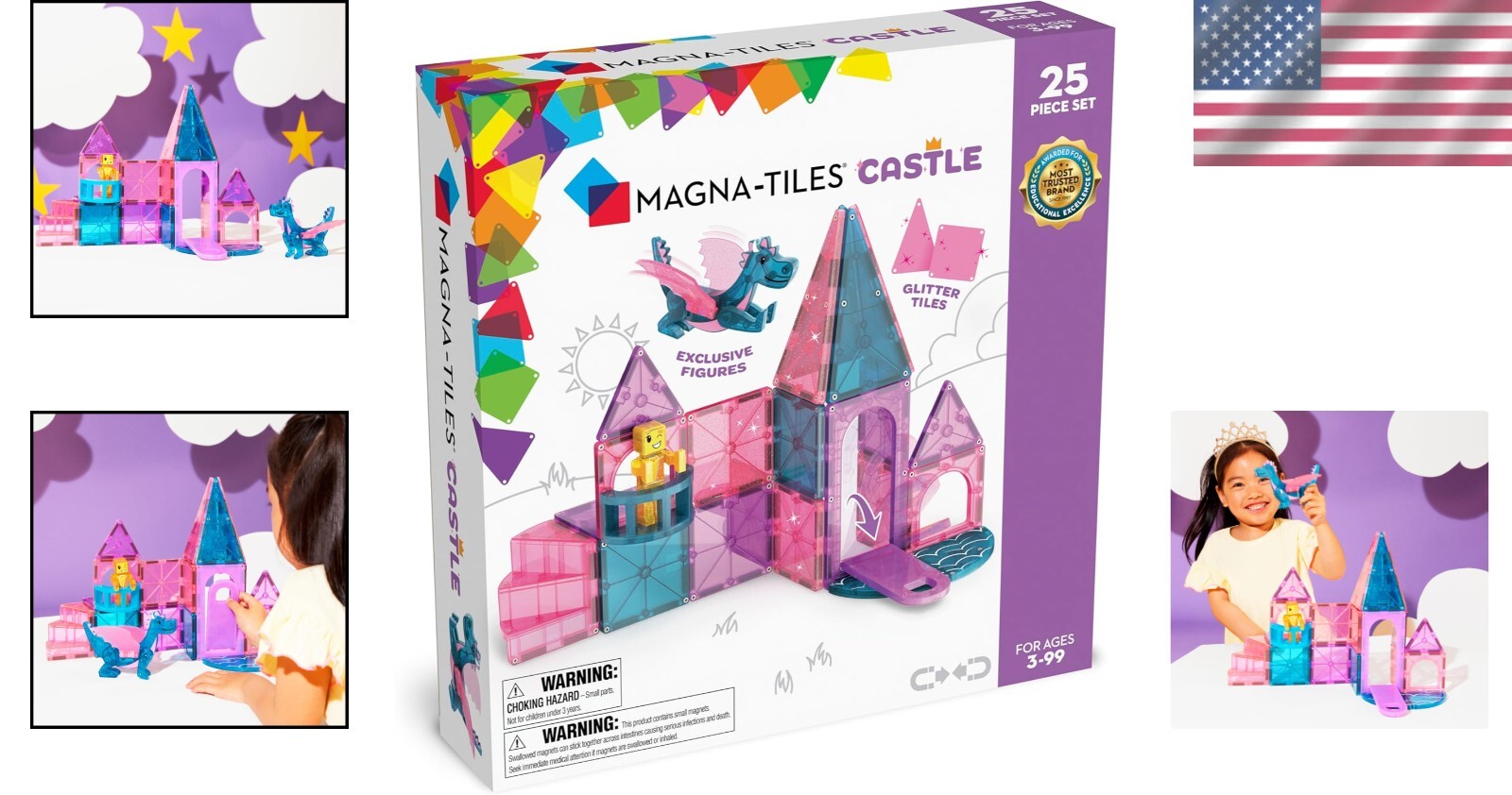 Deluxe Castle Magnetic Construction Set Featuring Spiral Staircase & Drawbridge
