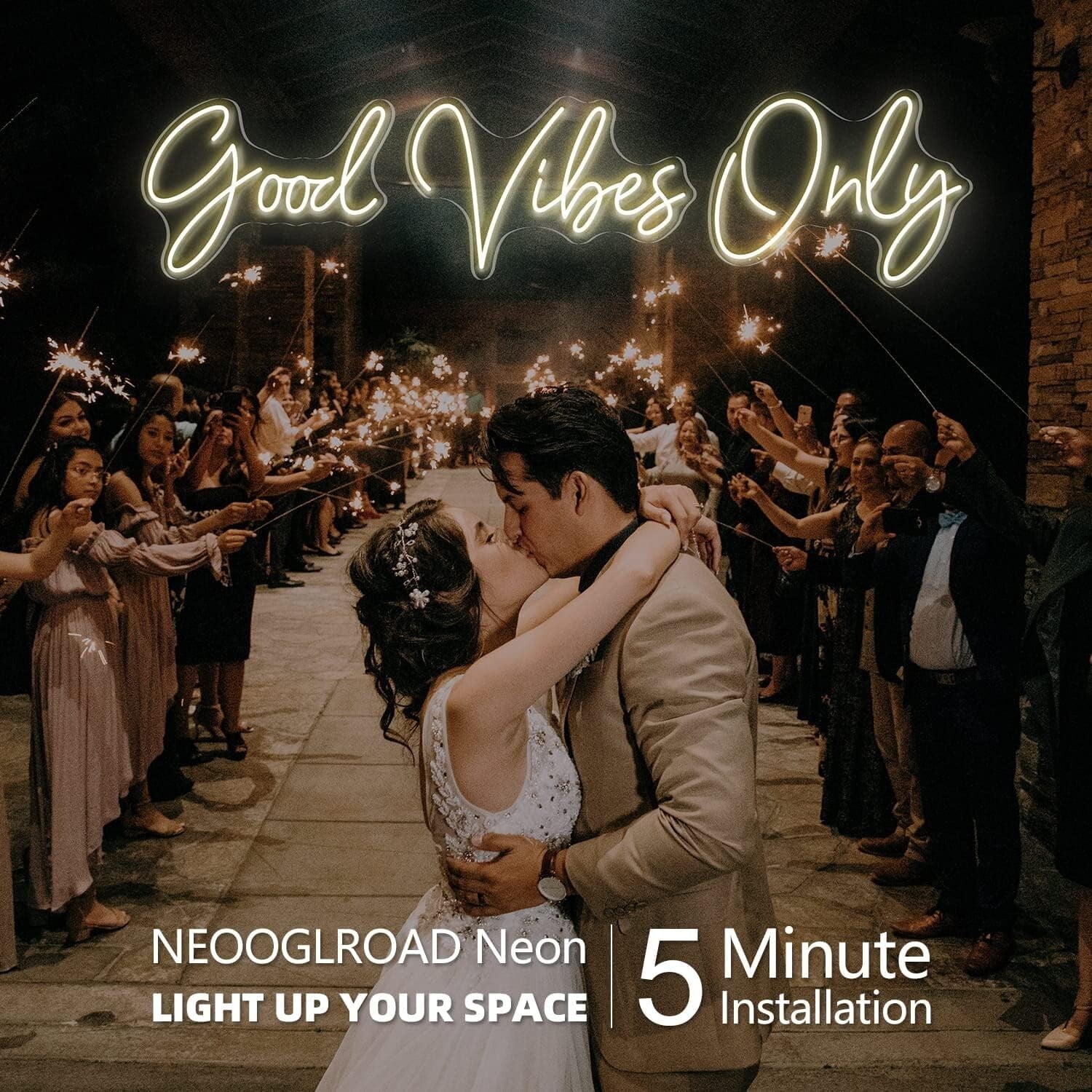 Eye-Catching 'Good Vibes Only' Neon Light - Wall Mount for Celebrations & Decor