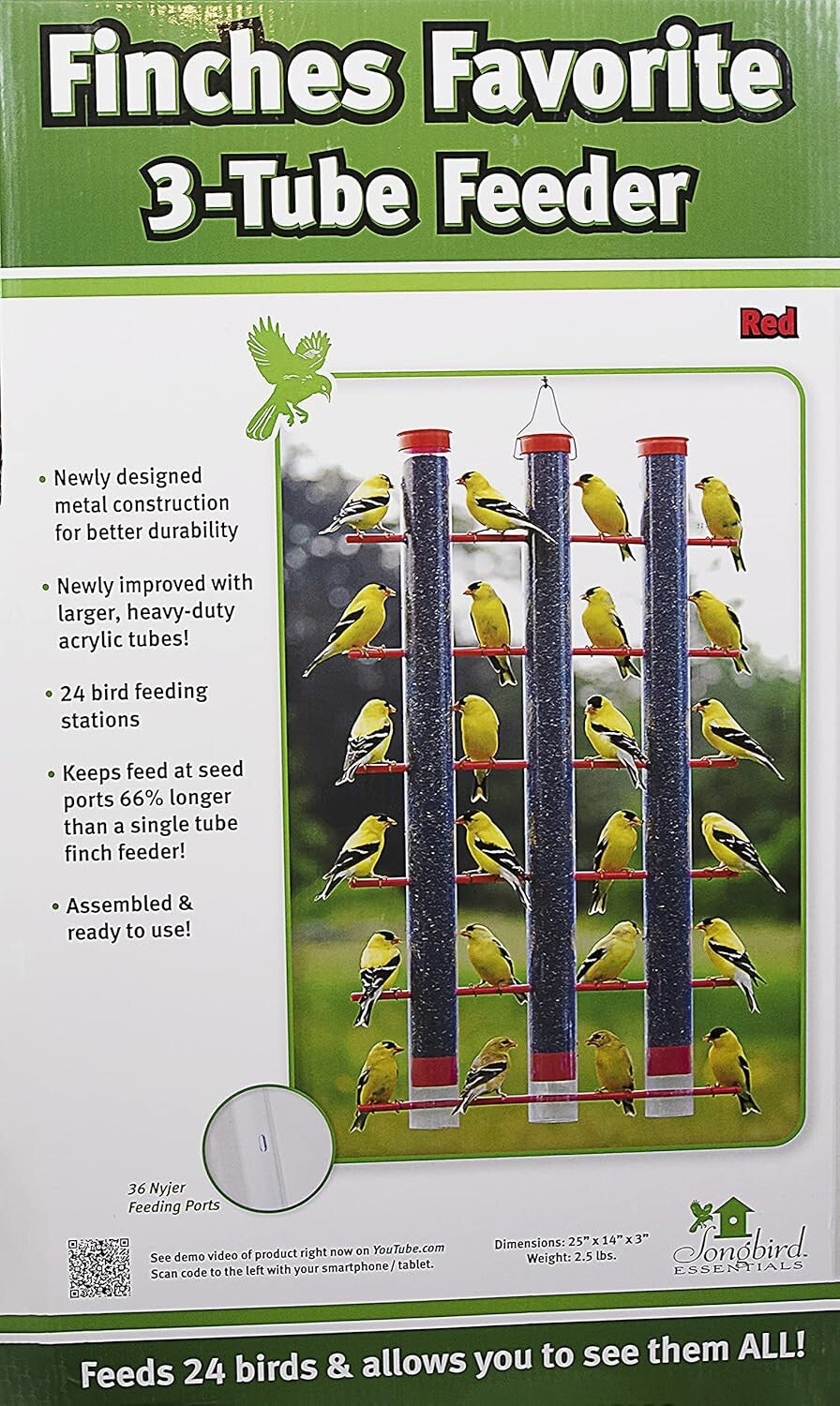 Large Capacity Finch Feeder – 3 Pounds of Seeds with 24 Perches for Goldfinches