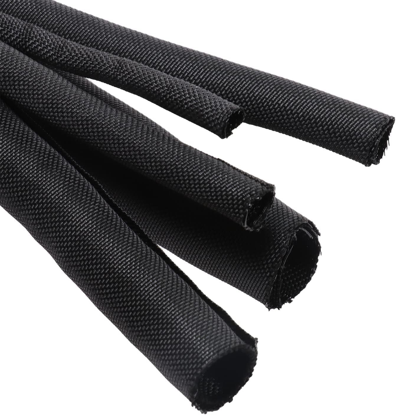 28ft Braided Split Sleeving - Black Cable Protector for Automotive & Audio-Video