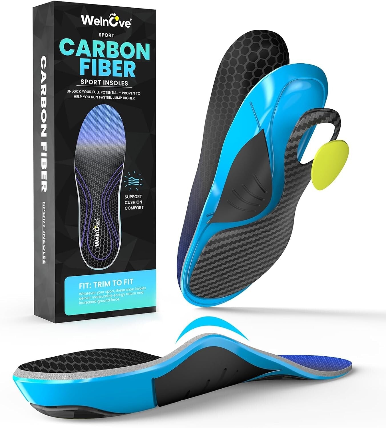 Lightweight Carbon Fiber Insoles with Shock Absorption - Ideal for Athletes - XL