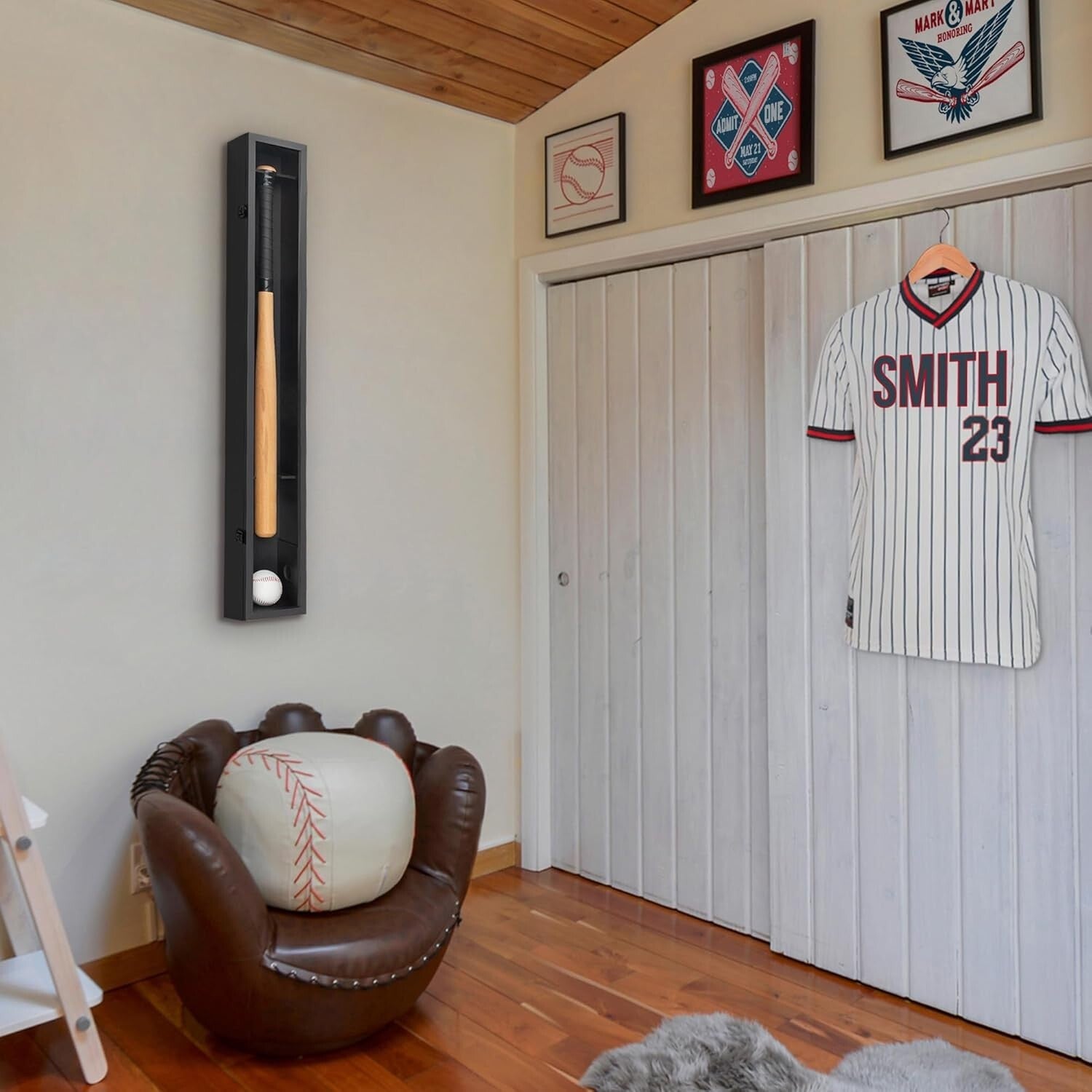 Durable Black Baseball Bat and Ball Display Case - 37.8x4.3 Inches Wall Frame