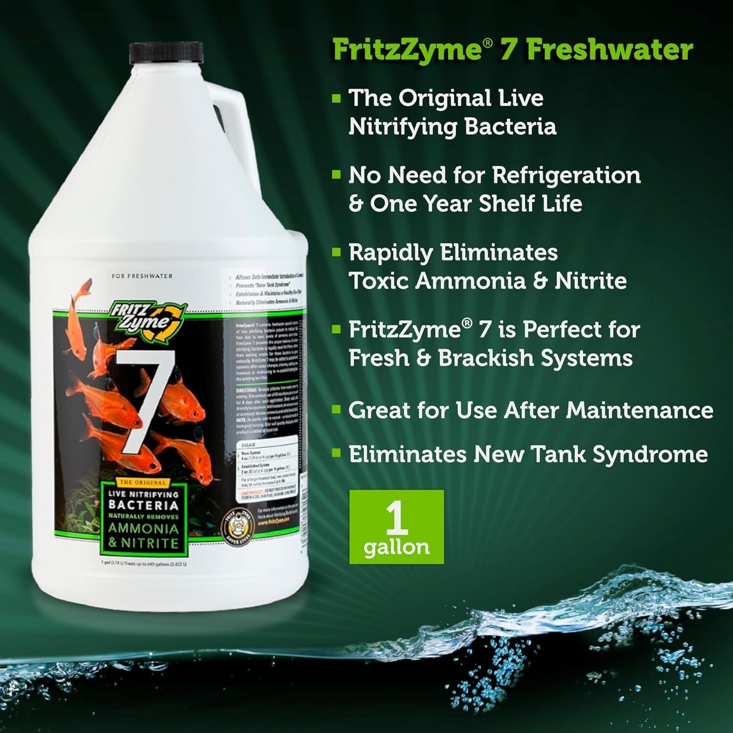 1 Gallon FritzZyme 7 Nitrifying Bacteria - Safe Ammonia & Nitrite Reduction