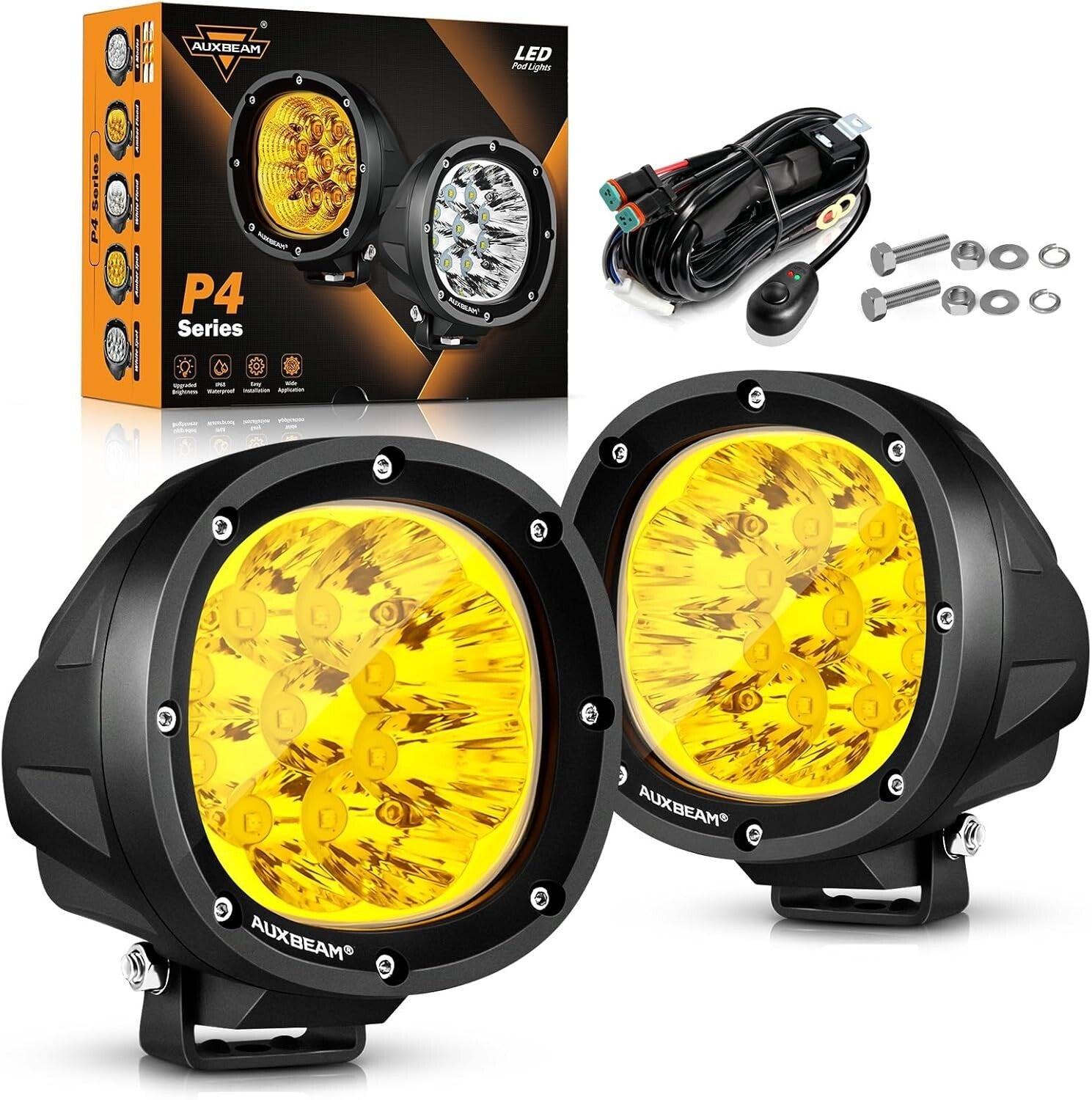 IP68 Waterproof LED Amber Fog Lights - 90W Spotlights for Off-road Adventures