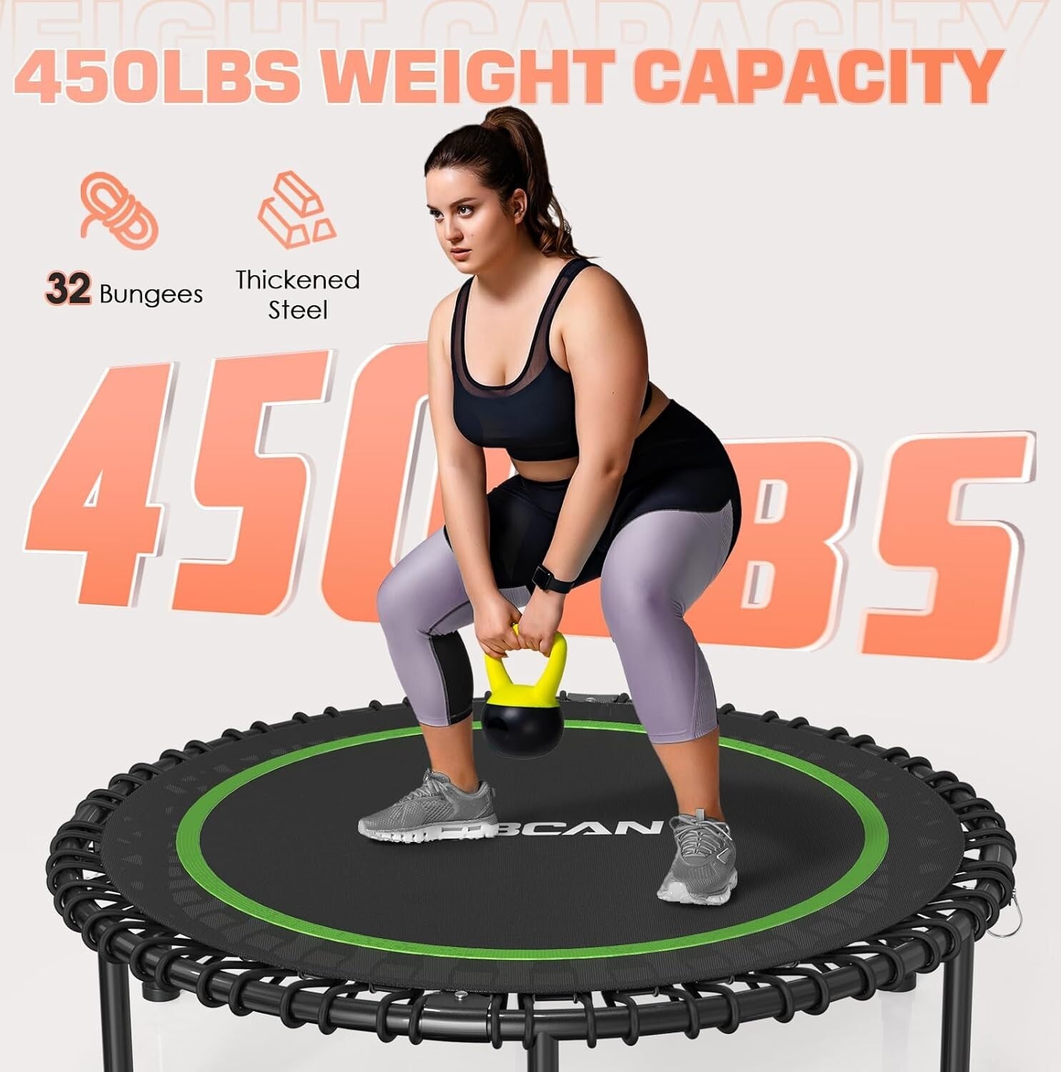 Foldable 450 LBS Fitness Trampoline with Adjustable Handle - Indoor/Outdoor Use