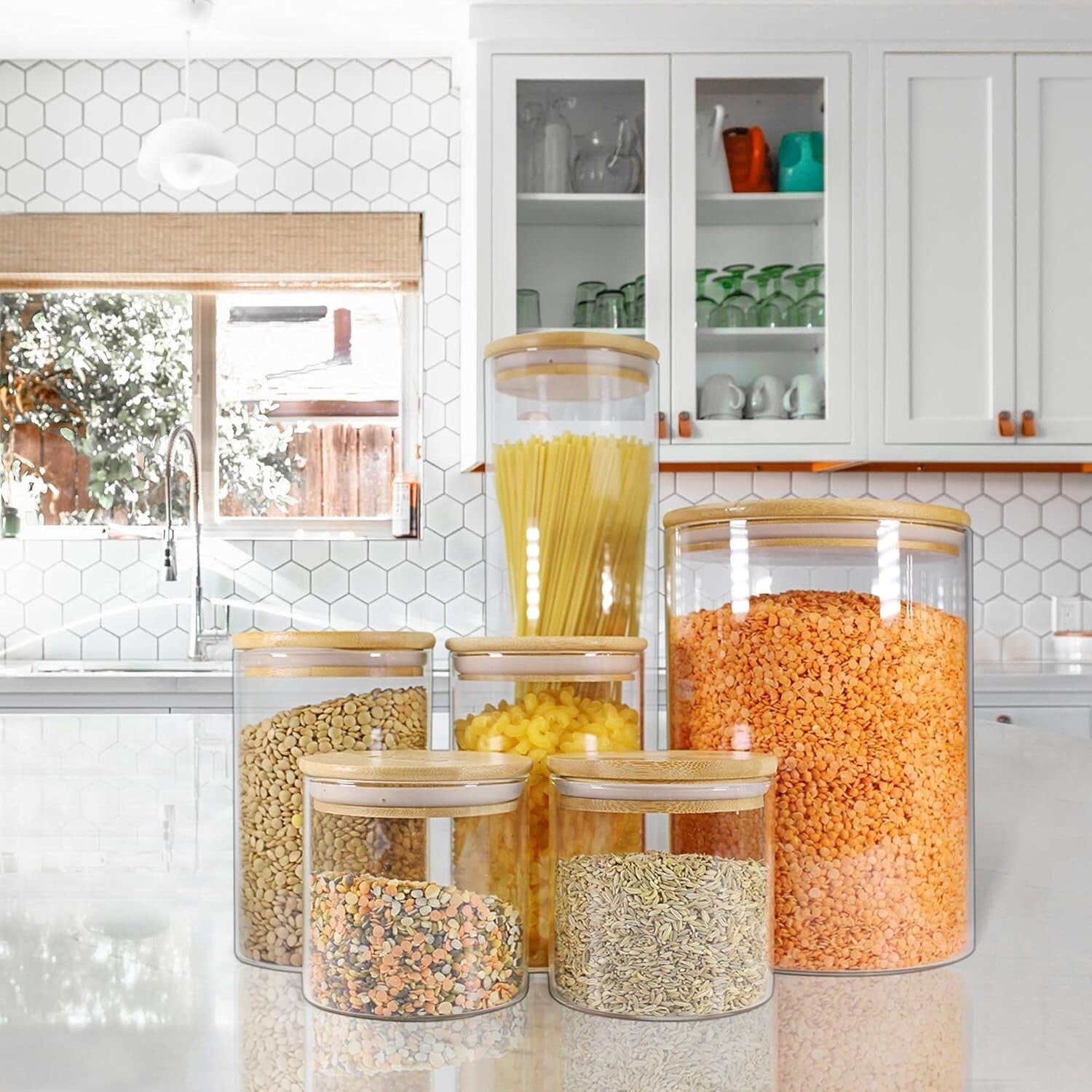 Eco-Friendly 100oz Glass Jars with Bamboo Lids - Perfect for Pantry Organization