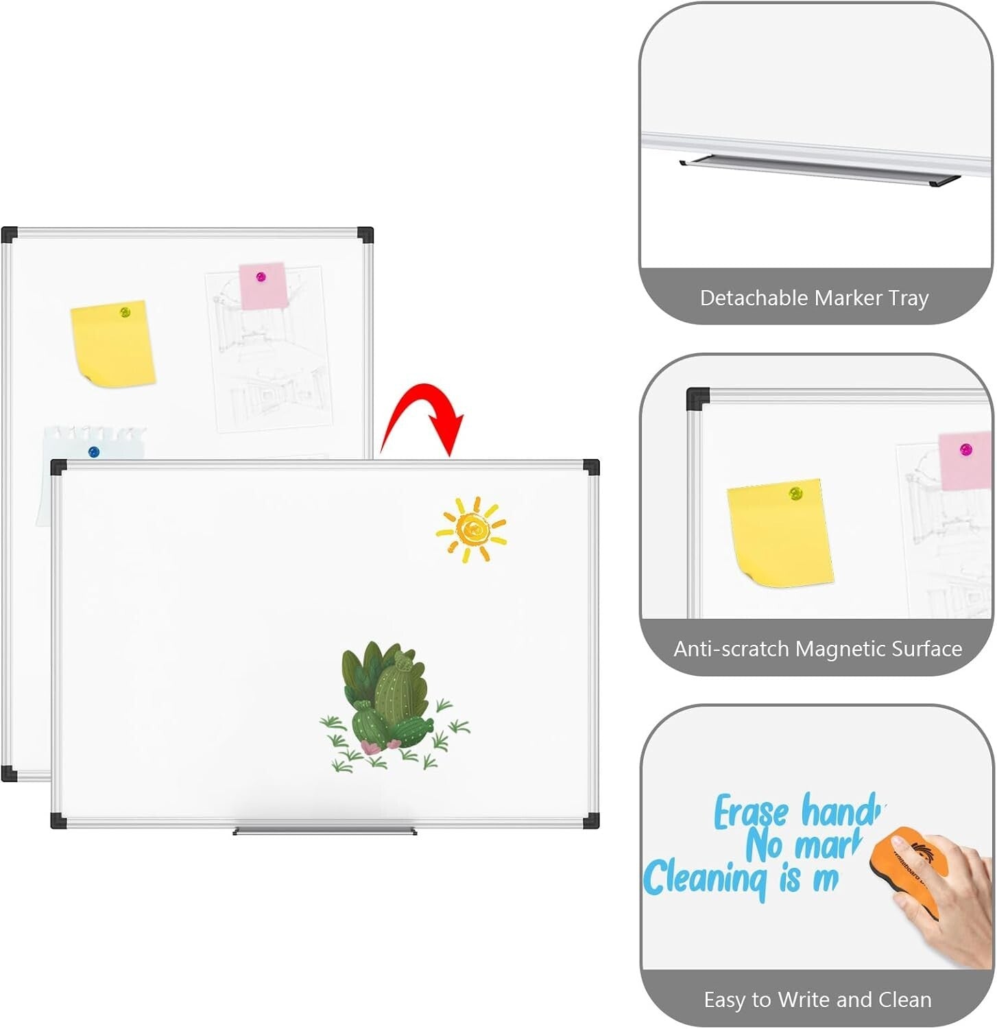 Flexibly Mounted Aluminum Whiteboard - Smooth Writing for Classroom & Office