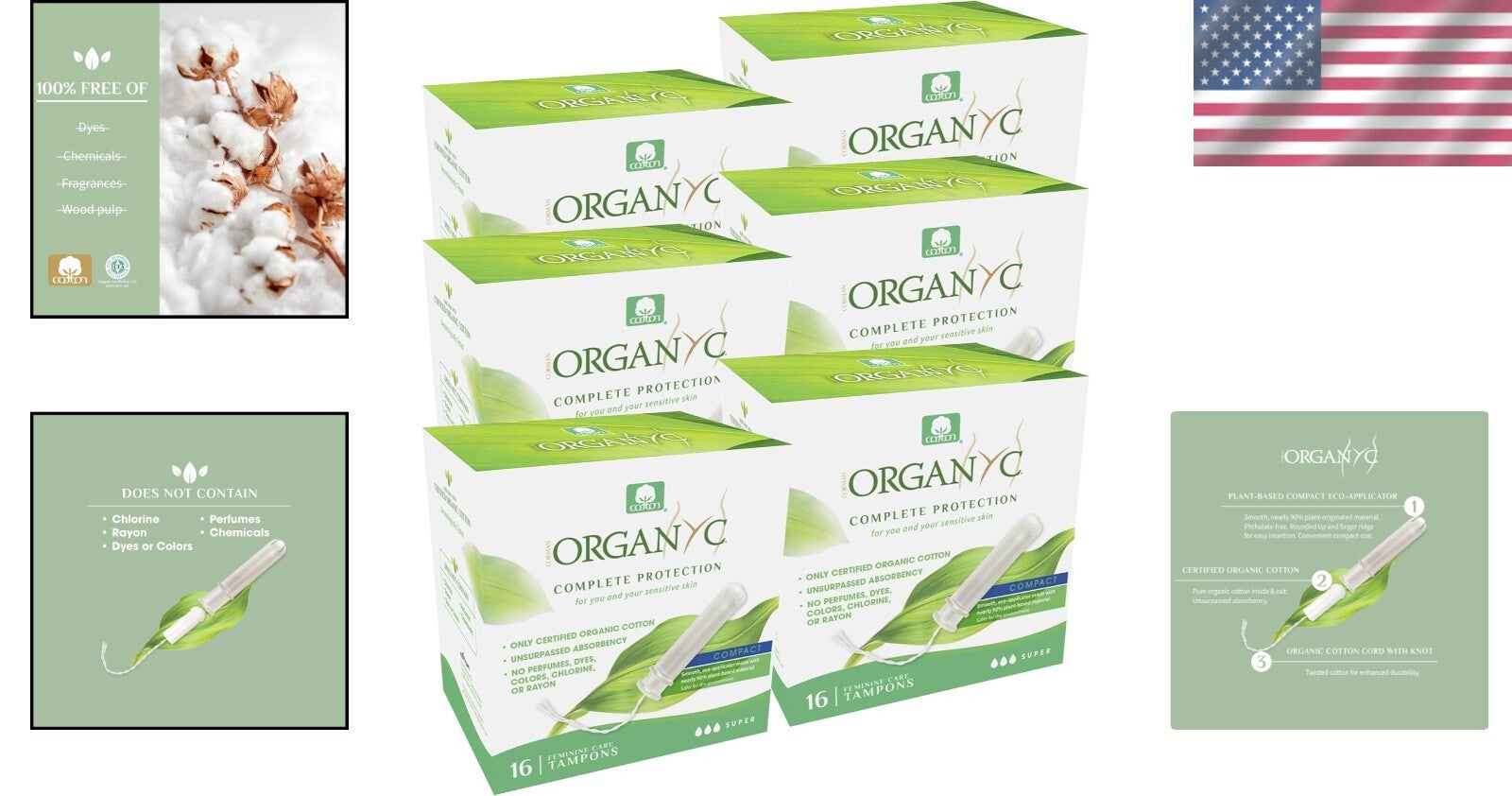 Hypoallergenic Organic Cotton Tampons with Plant-Based Applicator - Super Flow