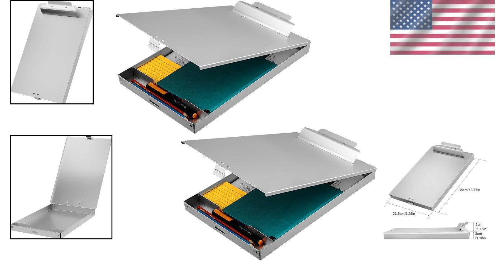 Style Meets Function: 2-Pack Portable Aluminum Clipboards with Storage, 8.5x11