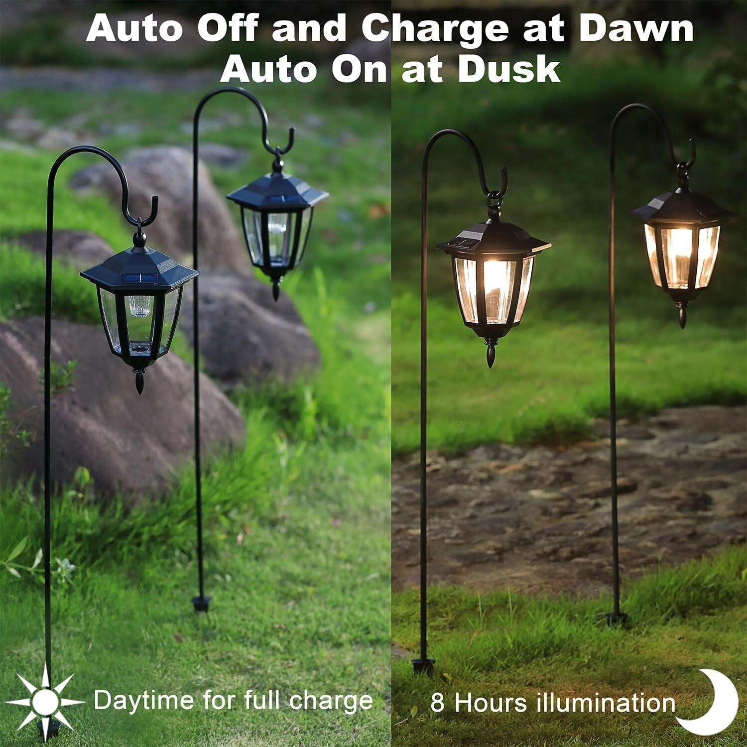 Elegant 6-Pack Solar Hanging Lights with 38.7” Hooks - Waterproof Outdoor Decor