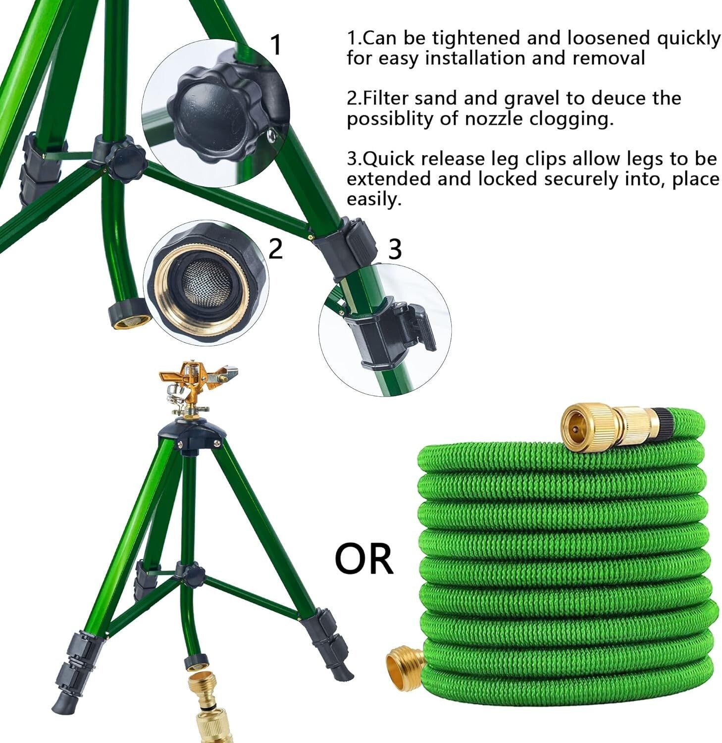 Adjustable Tripod Impact Sprinklers with Brass Head - 2-Pack Lawn & Garden Boost