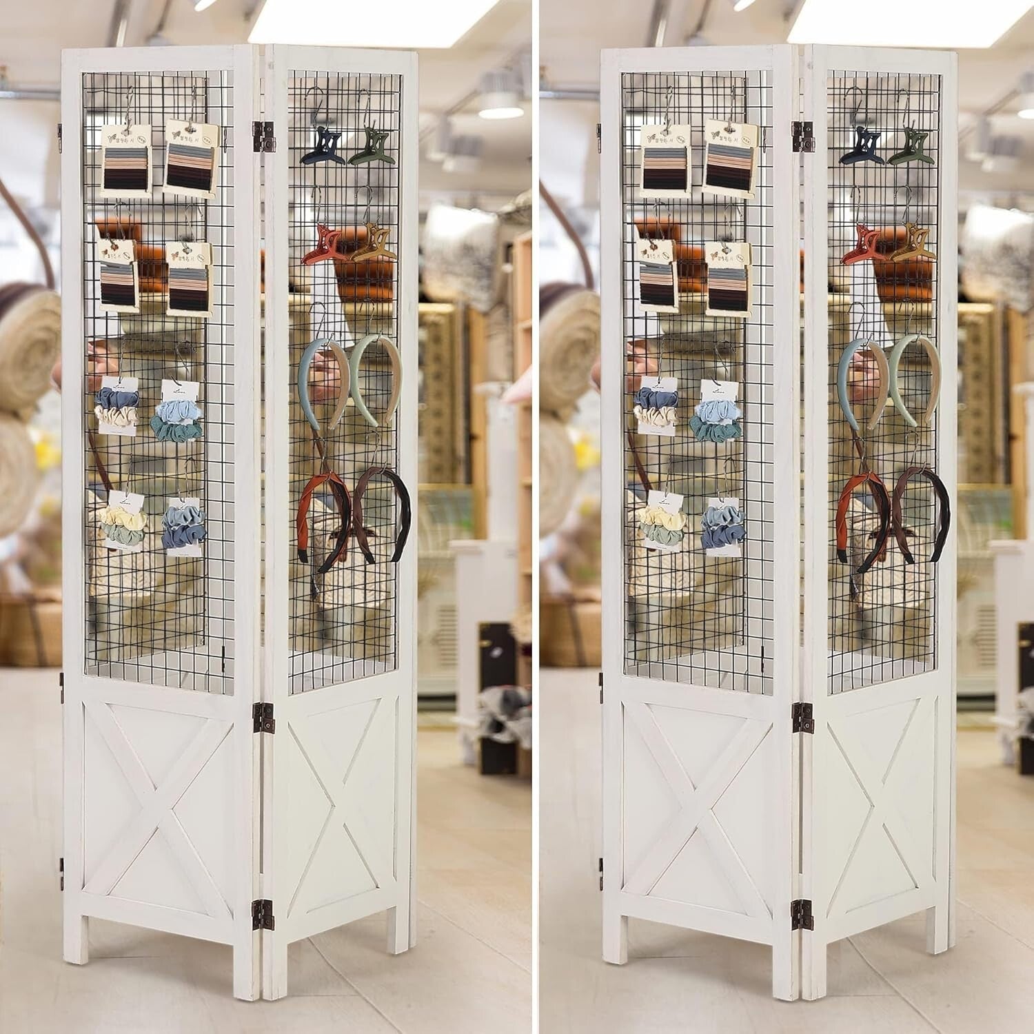 Multi-Use White Wood Room Divider & Display Board - 4 Panel Freestanding Design