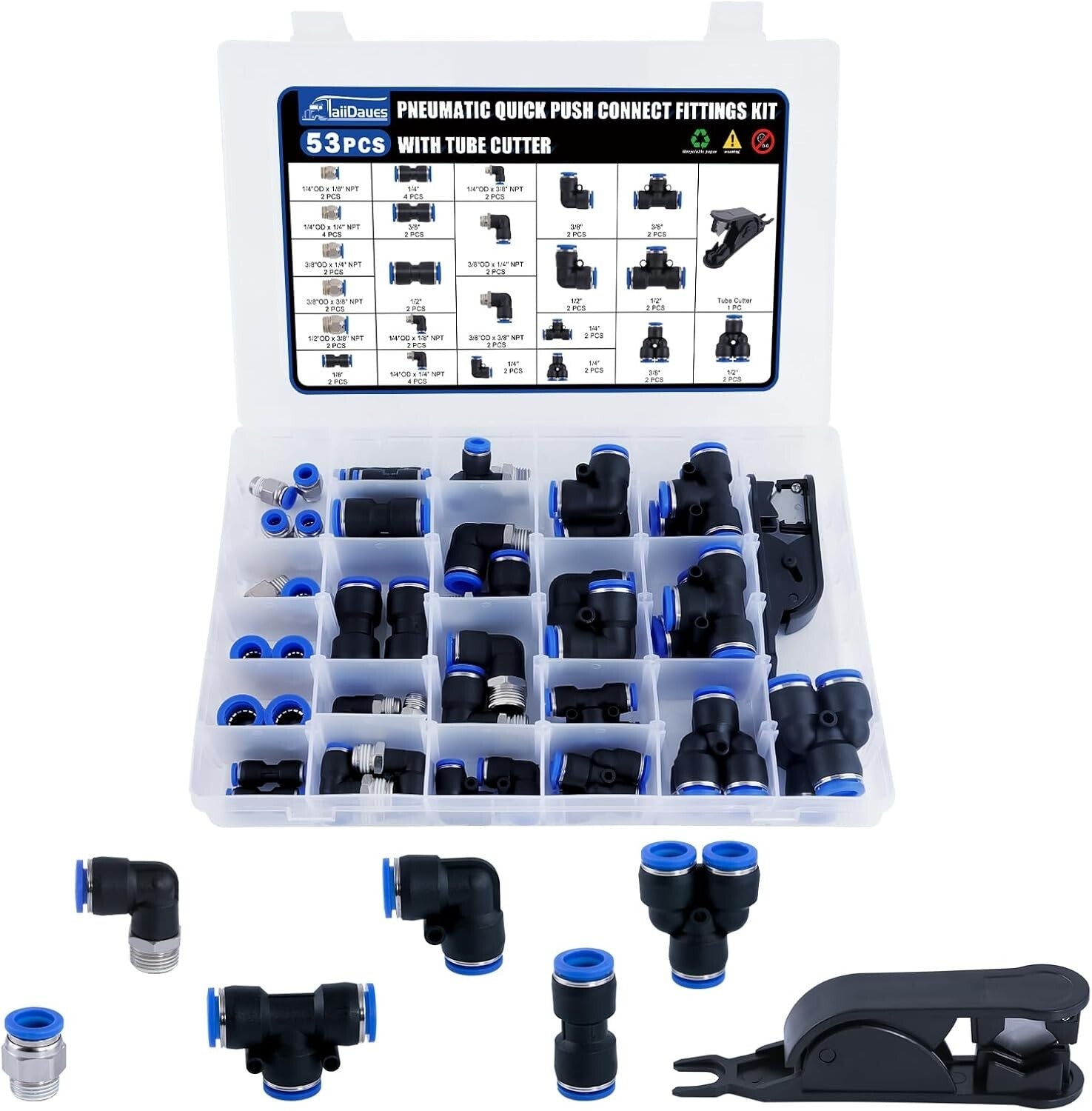 Versatile 53-Piece Air Line Kit with Durable Storage Case & Tubing Cutter