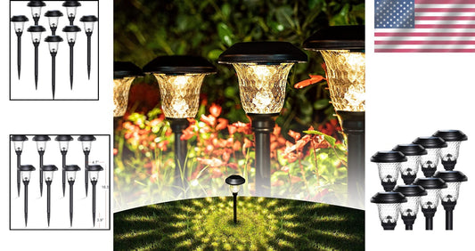 8 Pack Waterproof Solar Pathway Lights - Warm White LED Outdoor Elegance