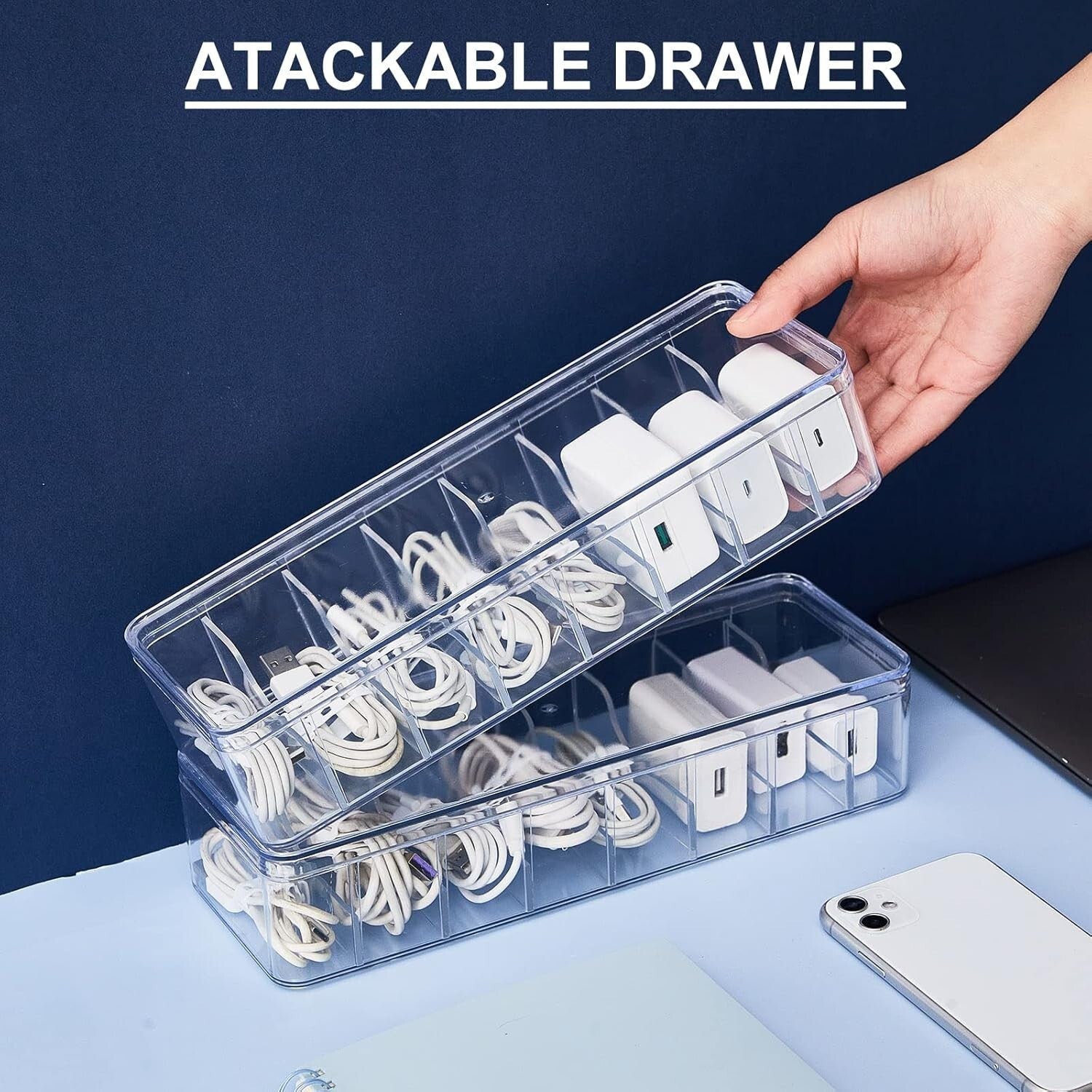 Versatile Clear Cord Storage Box with 80 Silicone Ties - Ideal for Home & Office