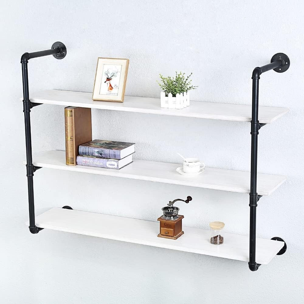 Stylish 48" Wall-Mounted Industrial Shelf - Distressed Metal & Pine Wood Design