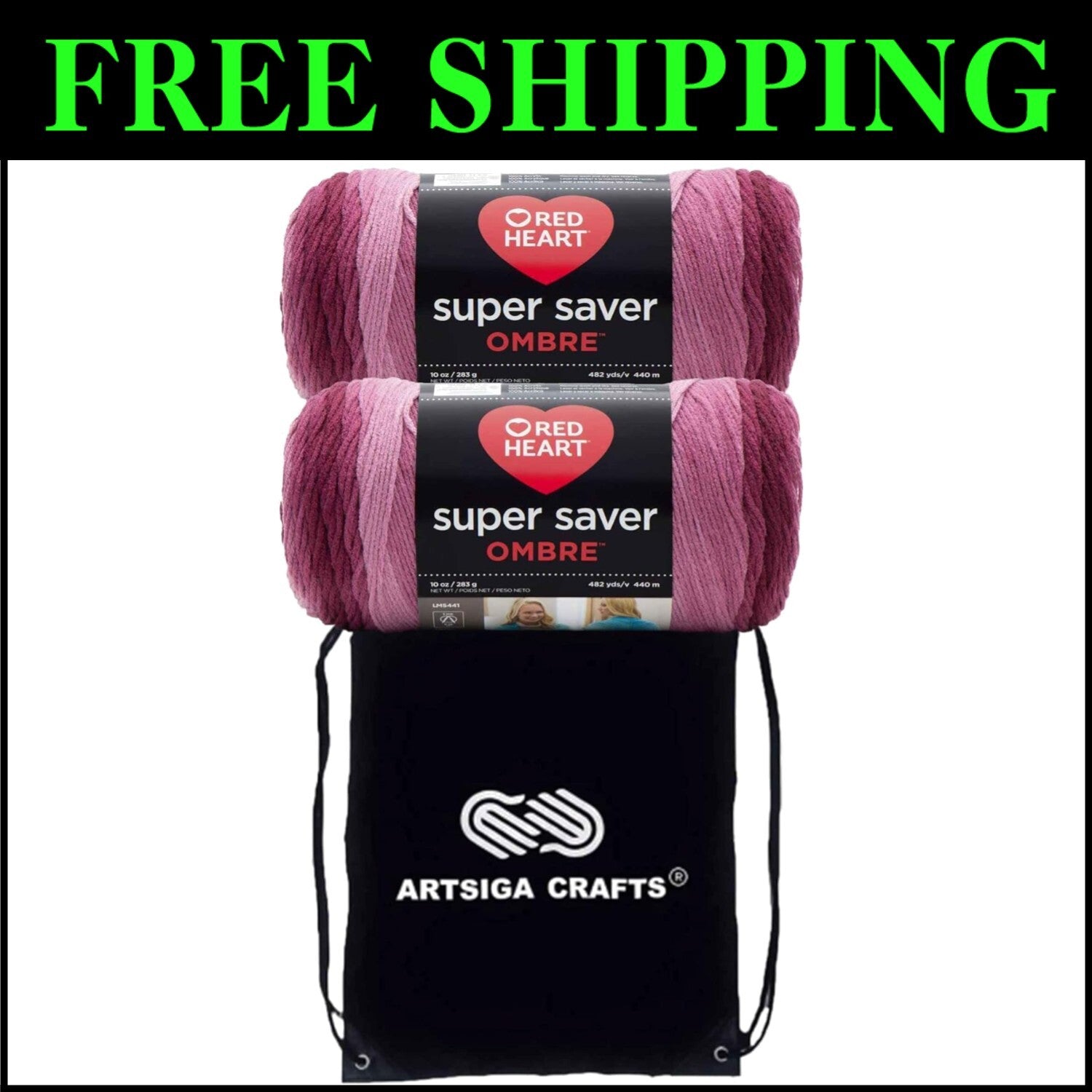 Super Saver Ombre Anemone Yarn 2-Skein Set with Carry Project Bag - 100% Acrylic