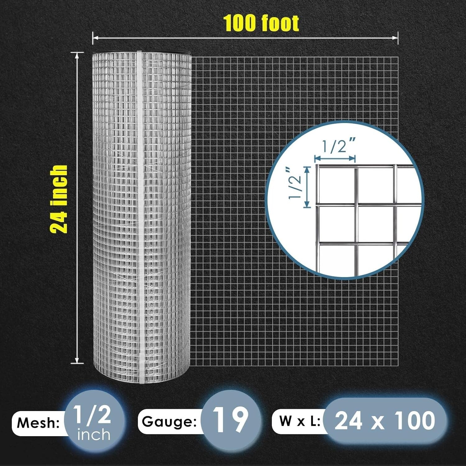Durable 24'' x 100' Galvanized Hardware Cloth Roll for Garden & Coop Protection