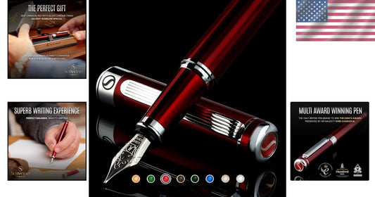 Elegant Refillable Fountain Pen - Medium Nib, Deep Crimson - Office Essential