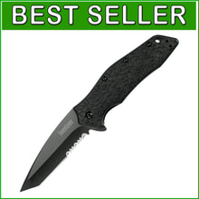 Load image into Gallery viewer, Kuro Tanto Folding Knife 3.125" - Black Serrated EDC Knife with Comfortable Grip