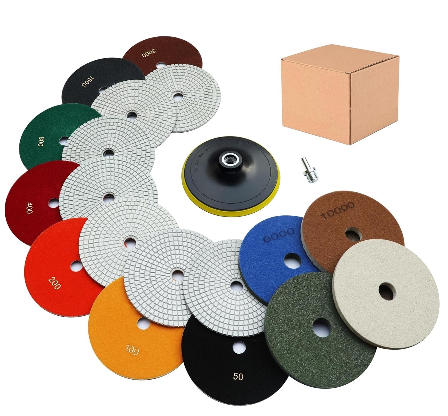 Wet/Dry Diamond Polishing Pads Kit with 11 Pieces for Polishing Stone Surfaces