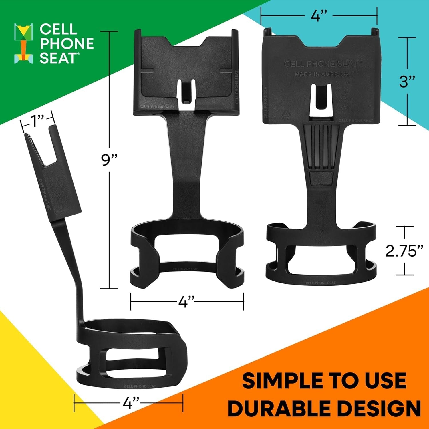 Adjustable Cup Holder Phone Holder for All Smartphones - Car Mount Black 2-Pack