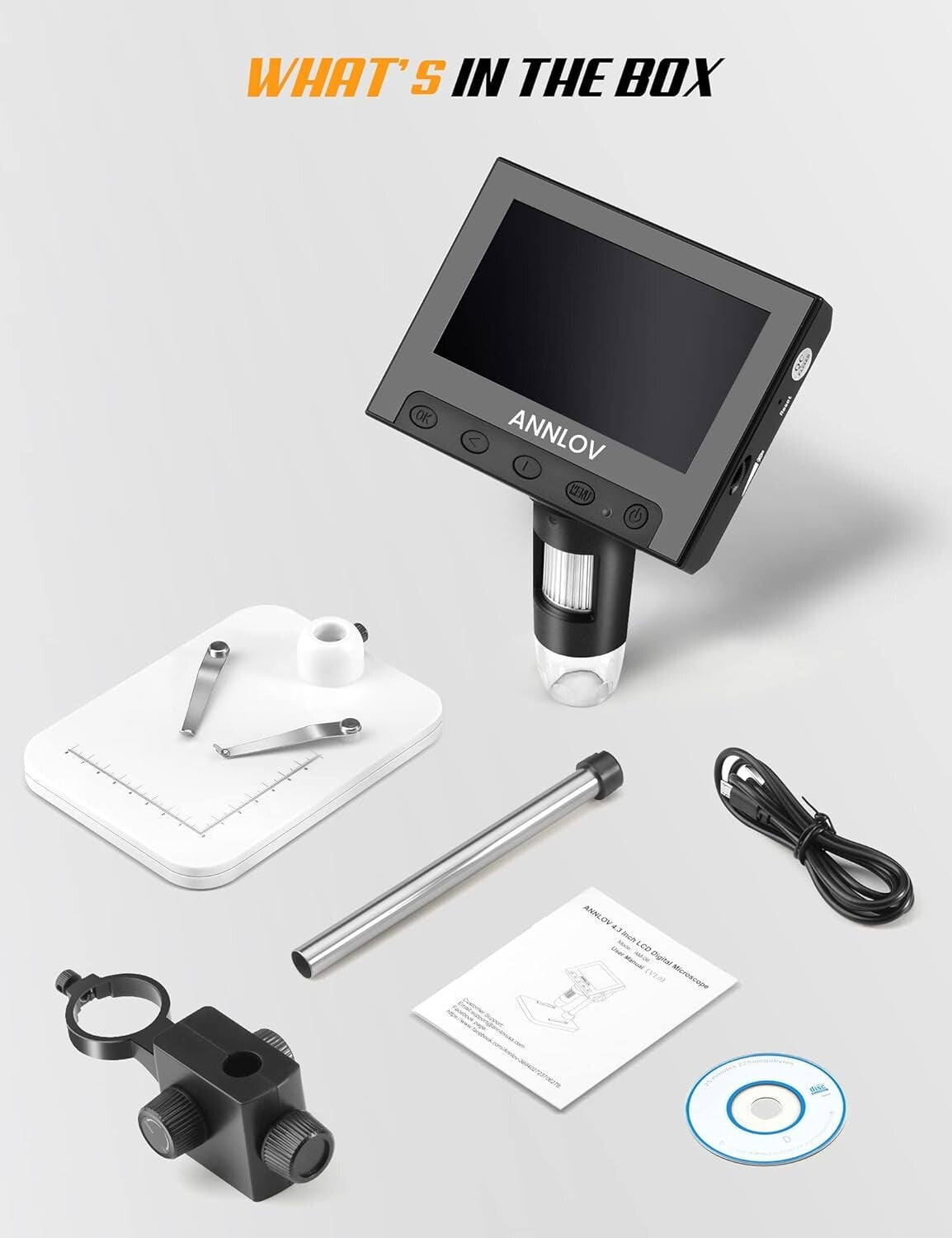 4.3-Inch LCD Digital Microscope with 50X-1000X Magnification for Coins and Pl...