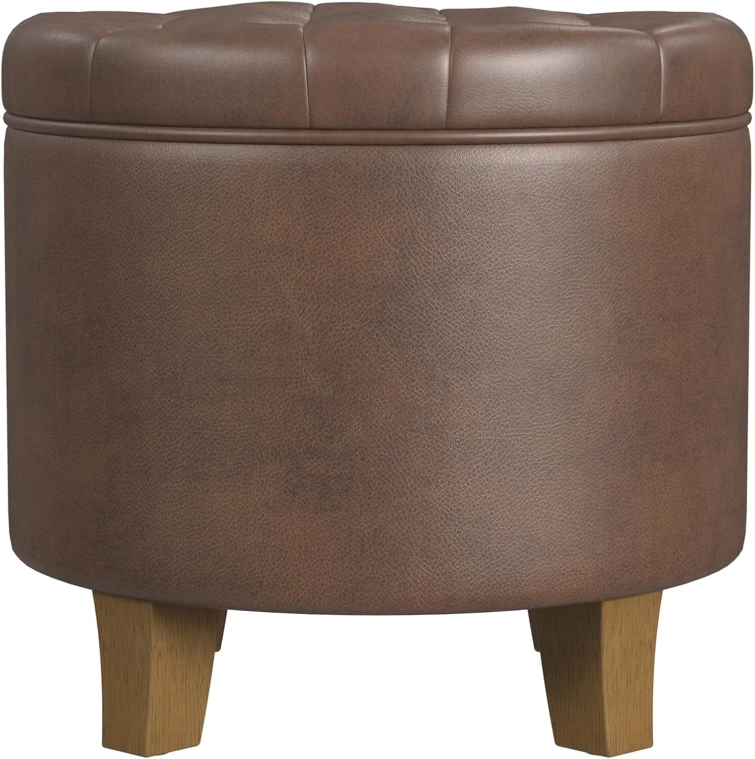 Elegant 19" Round Faux Leather Ottoman with Storage - Perfect for Living Rooms