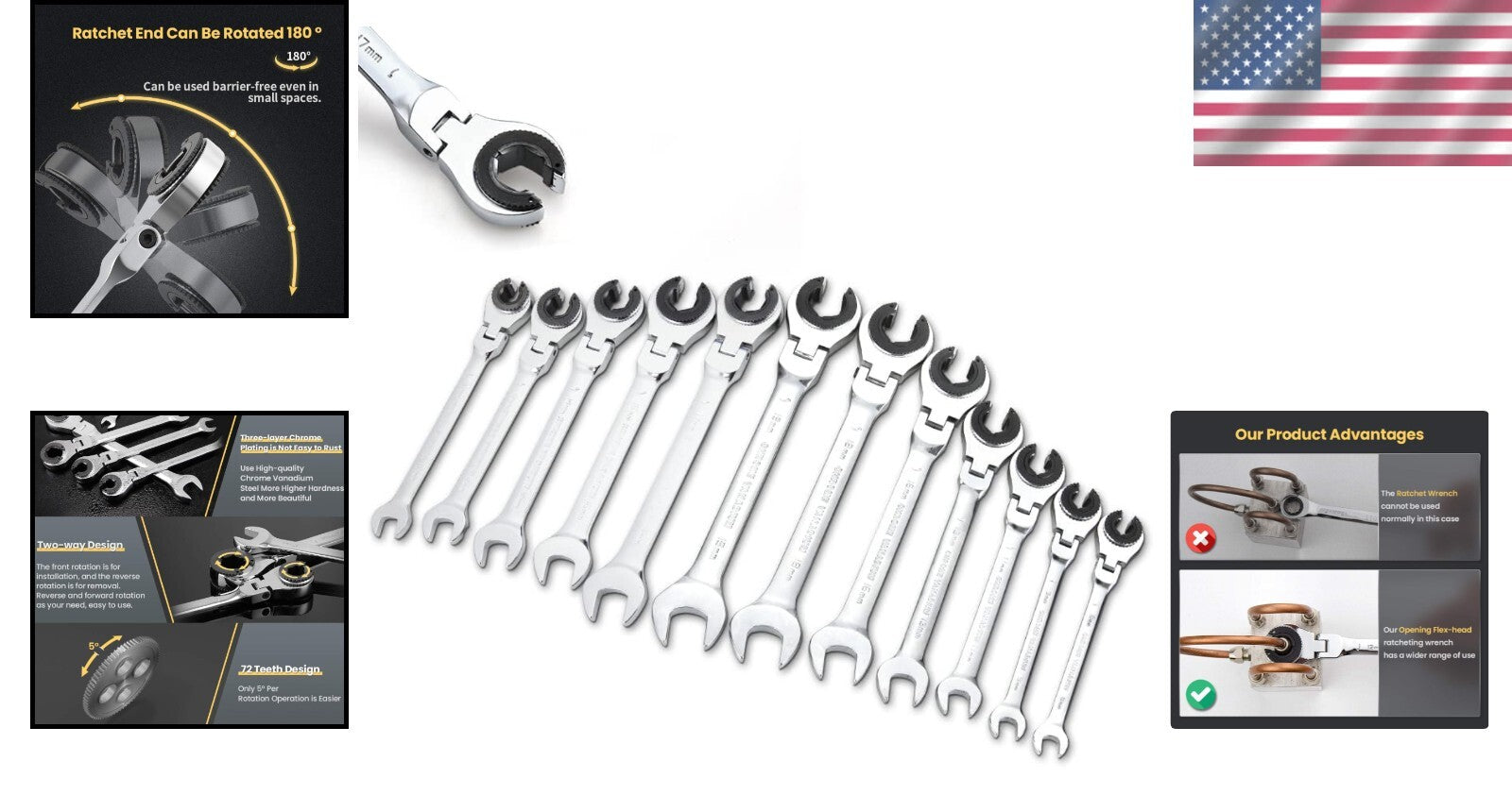 Professional 12PCS Flex-head Ratchet Wrench Set - Effortless Access & Torque