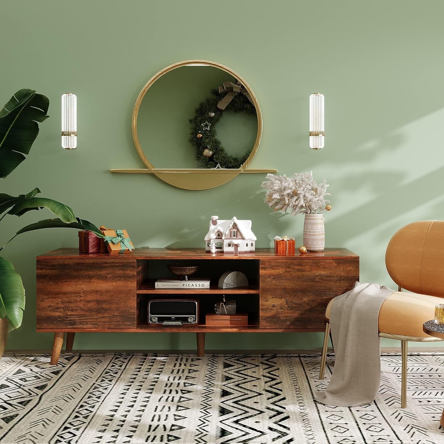 Durable Mid-Century Modern TV Stand for 50-60 Inch TVs with Storage Solutions