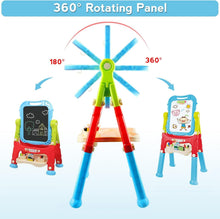 Load image into Gallery viewer, Adjustable Double-Sided Kids Art Easel with 360° Rotation and Accessories