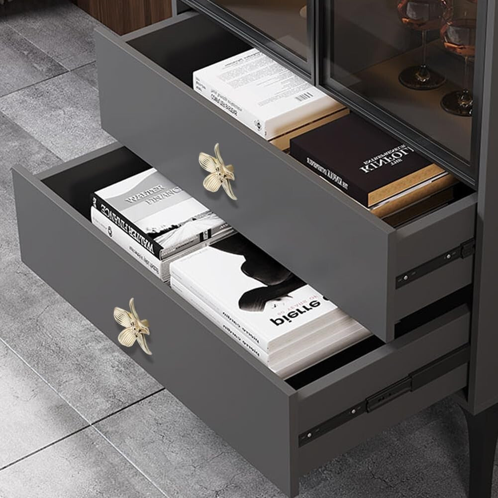 12PC Gold Flower Drawer Knobs - Elegant Kitchen Cabinet Pulls for Stylish Decor