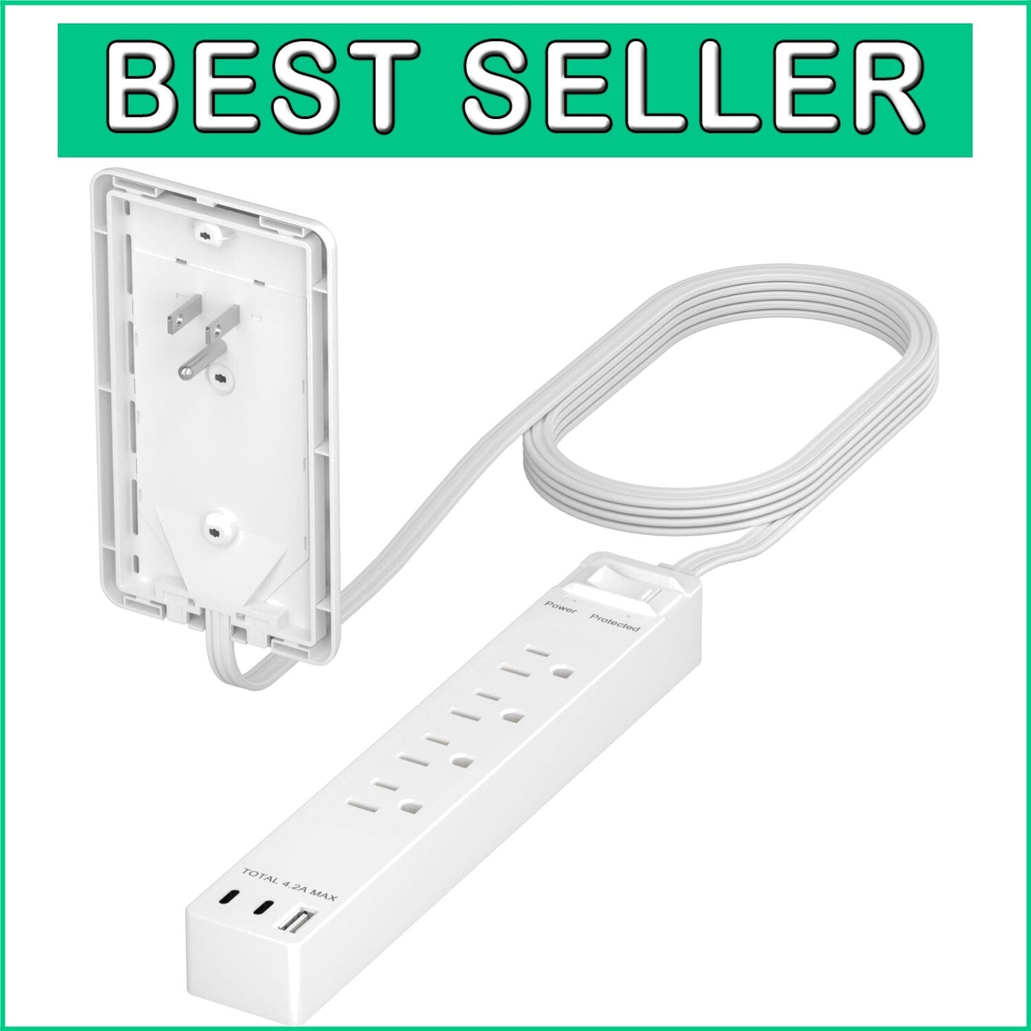 5ft Cord Surge Protection Power Strip: 4 Outlet & 3 USB Ports for Easy Access