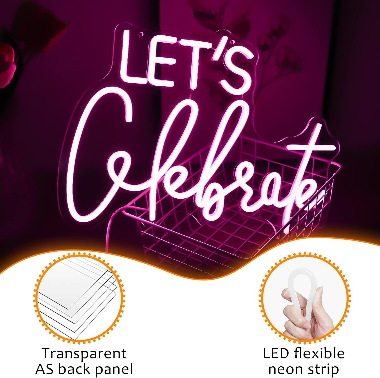 Dimmable Pink Neon Sign - Let's Celebrate Wall Decor for Parties & Bedroom