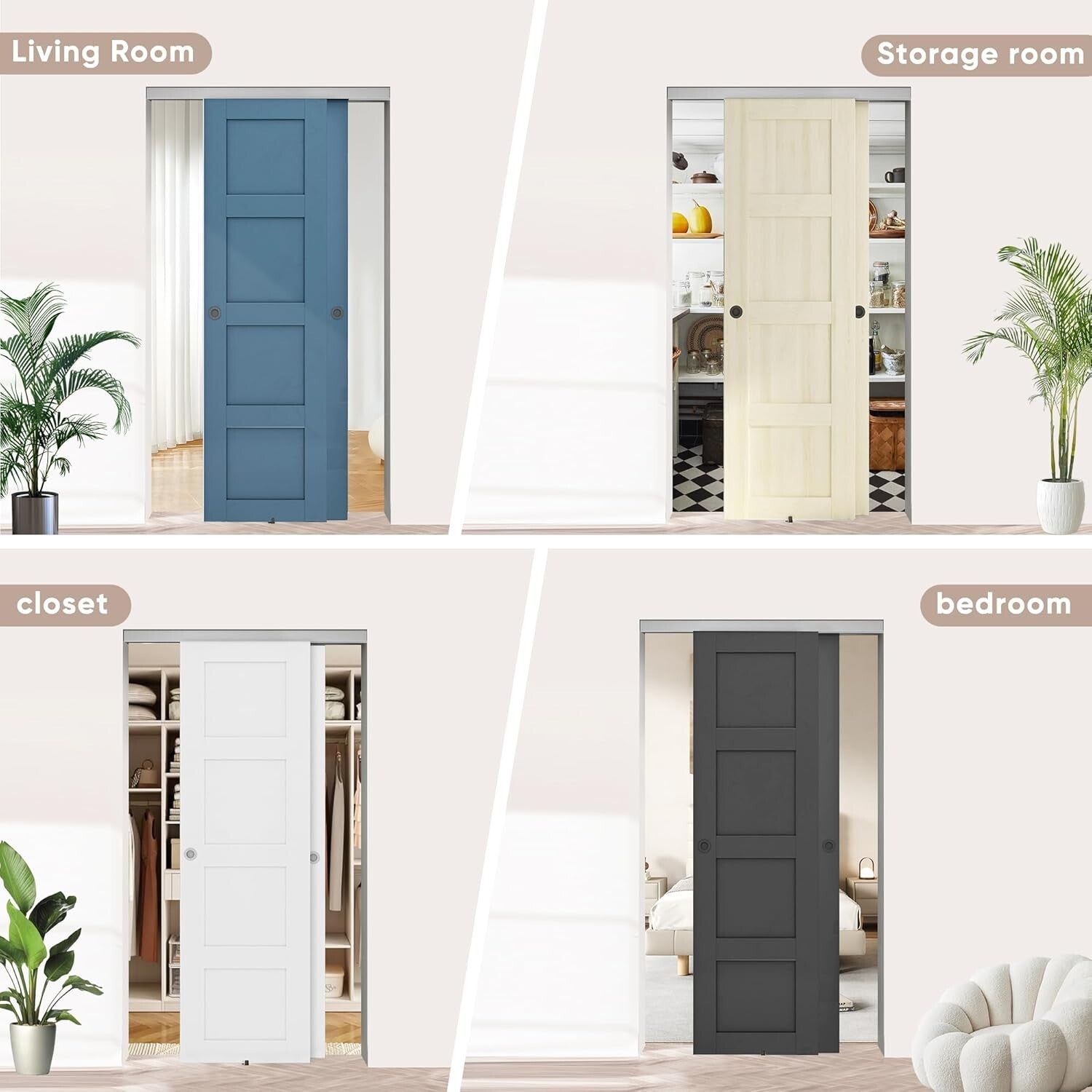 Bypass Door Hardware Set 72" for 2 Doors - Quietly Operating Aluminum Track