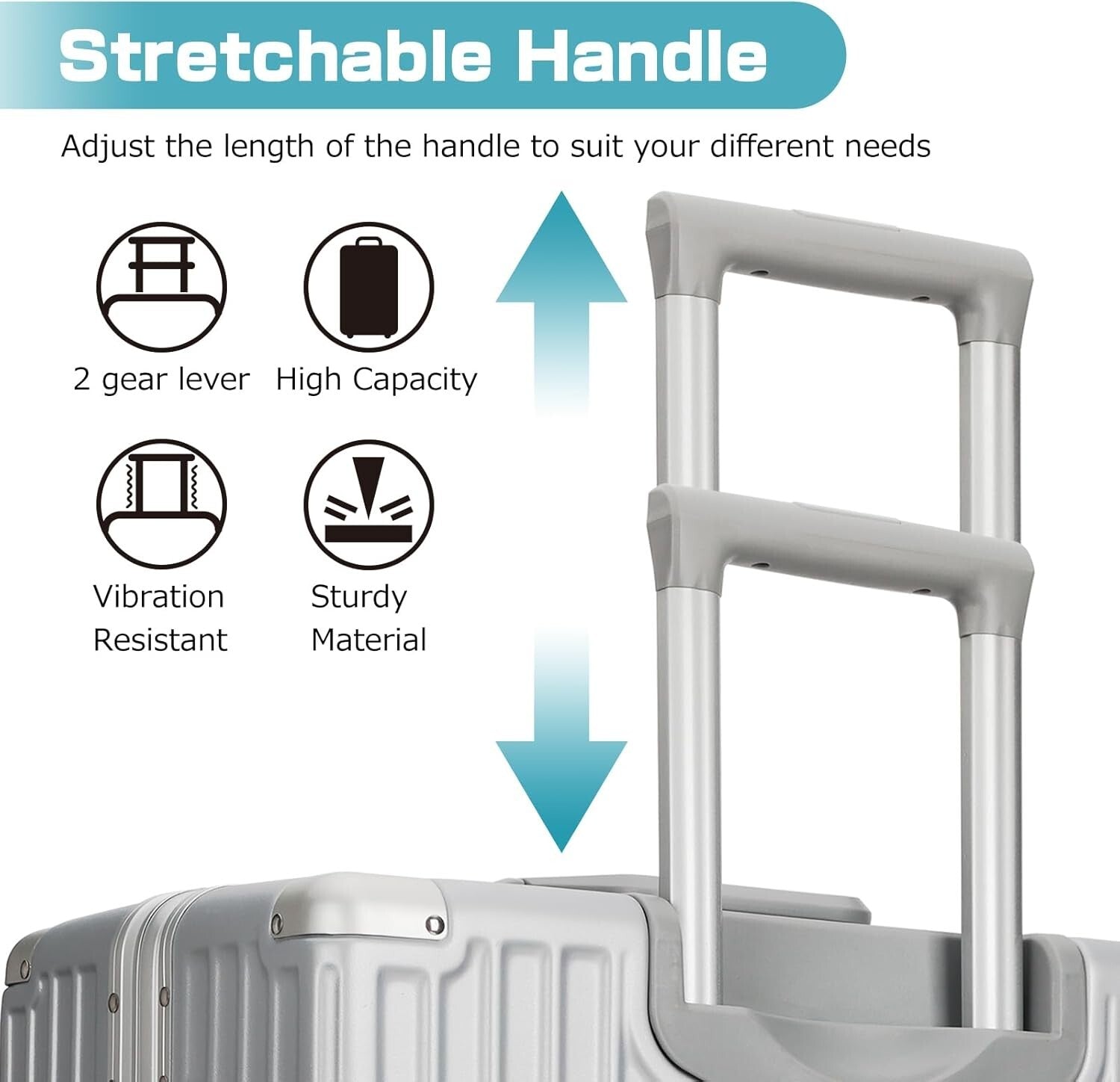 Fashionable Silver 24-In Aluminium Frame Suitcase with TSA Lock & Spinner Wheels