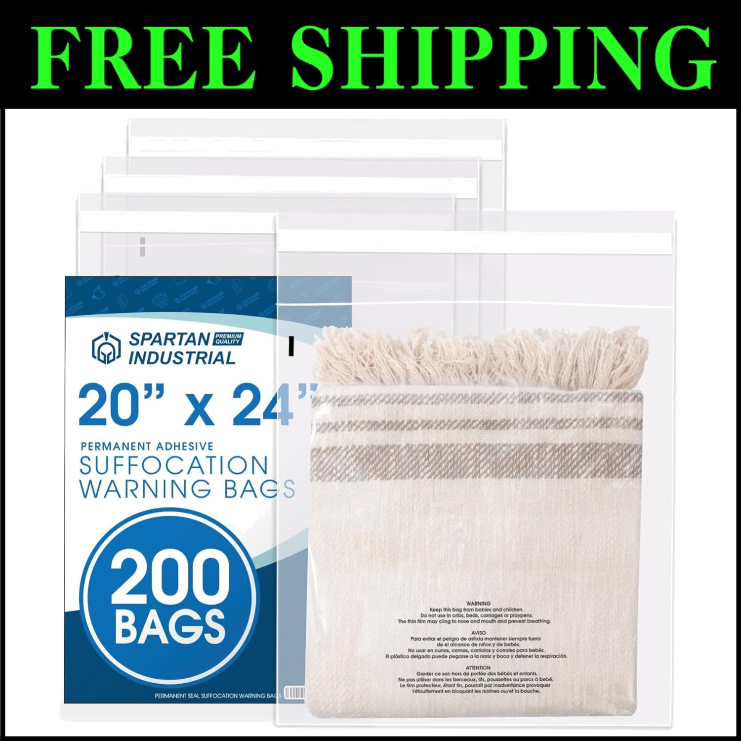 Versatile 20" x 24" Clear Packaging Bags - 200 Count with Adhesive Closure